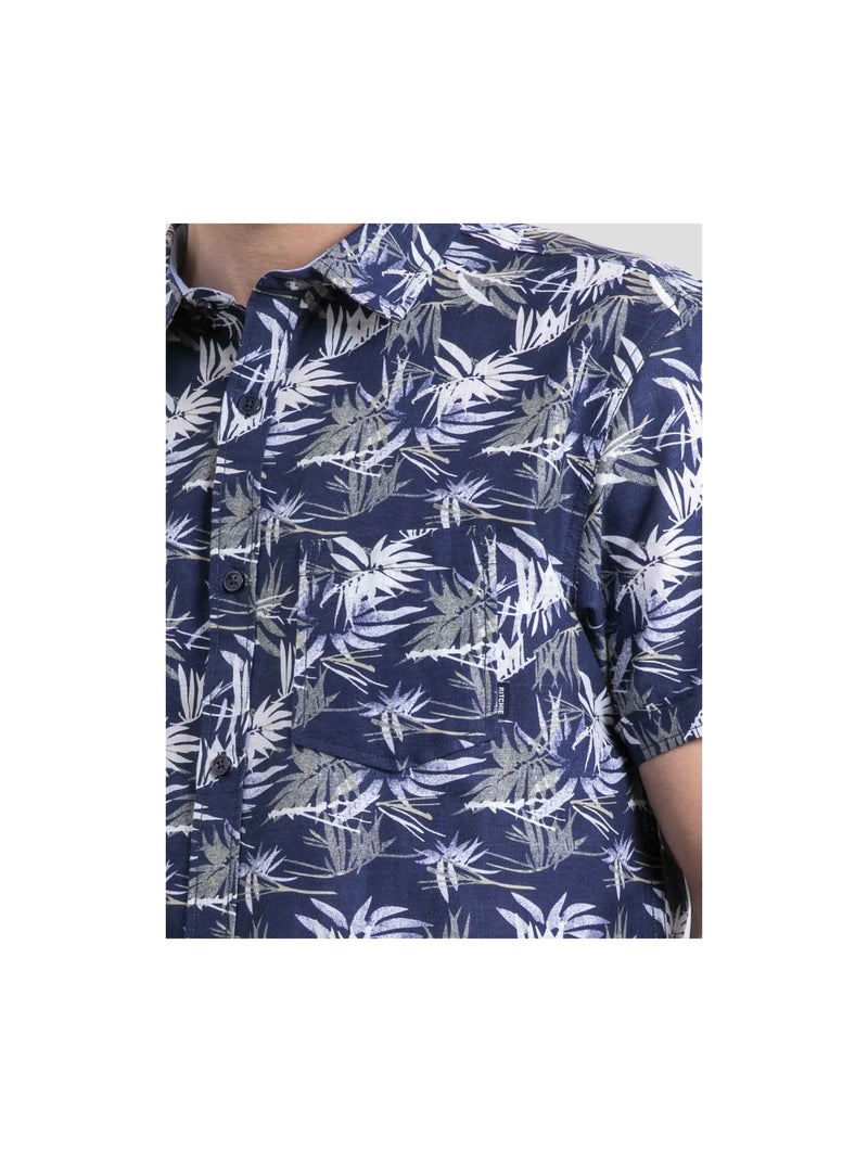 Chemise manches courtes pur coton motifs DURUDOLF Bleu marine - Kiabi