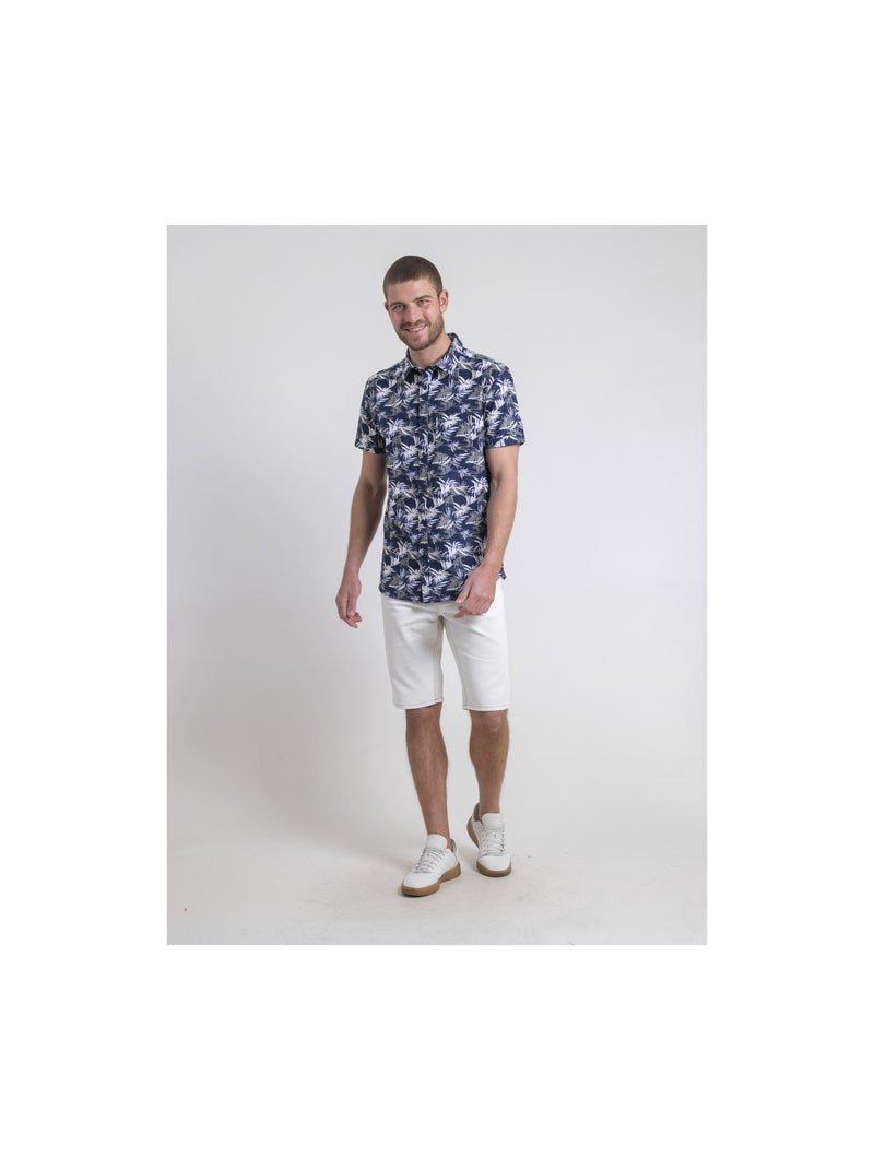 Chemise manches courtes pur coton motifs DURUDOLF Bleu marine - Kiabi
