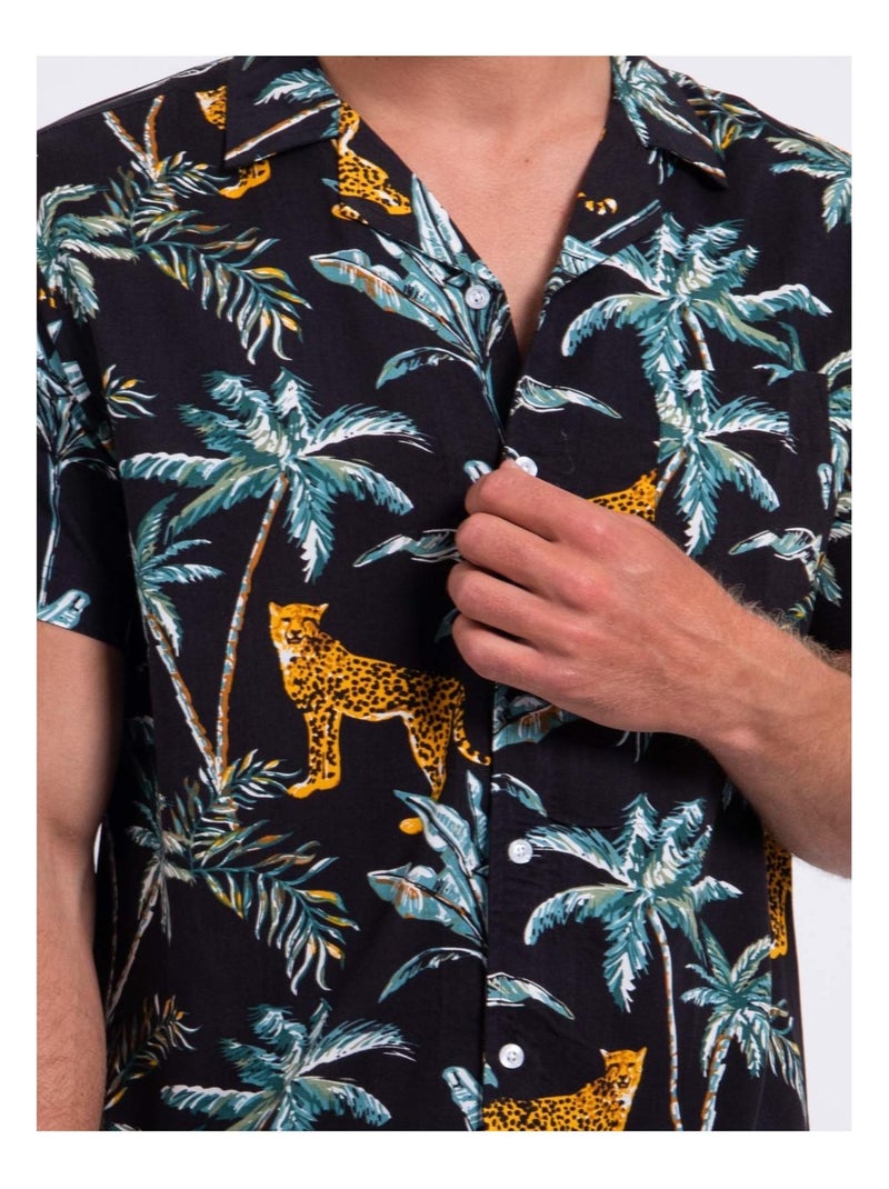 Chemise manches courtes pure viscose motifs doubakar Noir - Kiabi