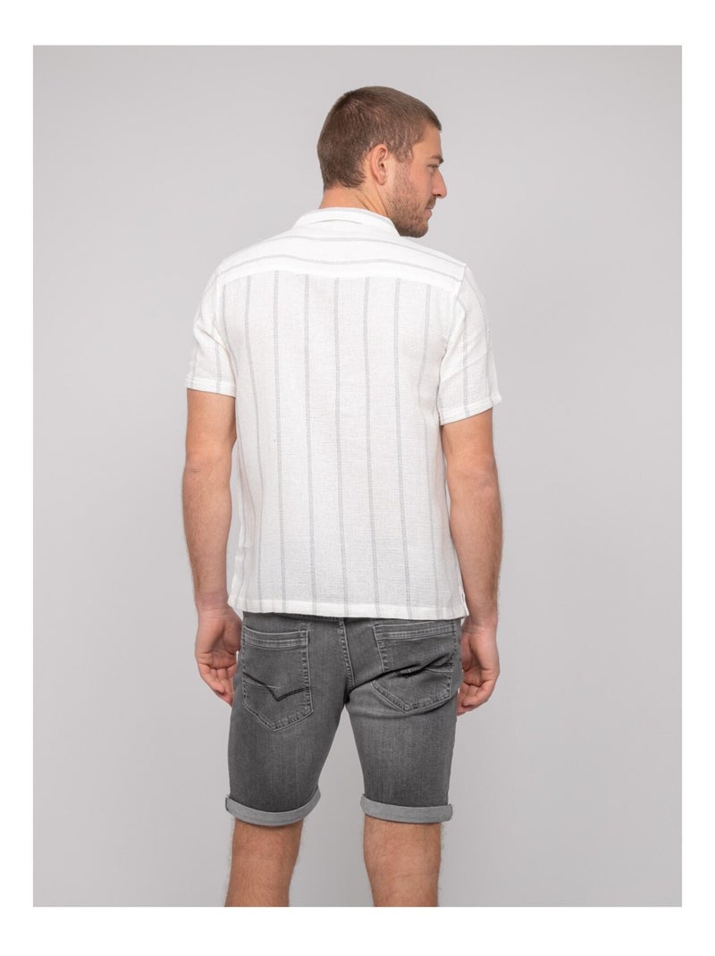 Chemise manches courtes rayures DERMUNIK Ecru - Kiabi