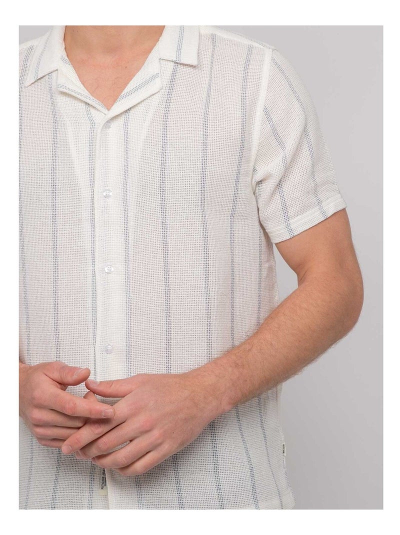 Chemise manches courtes rayures DERMUNIK Ecru - Kiabi