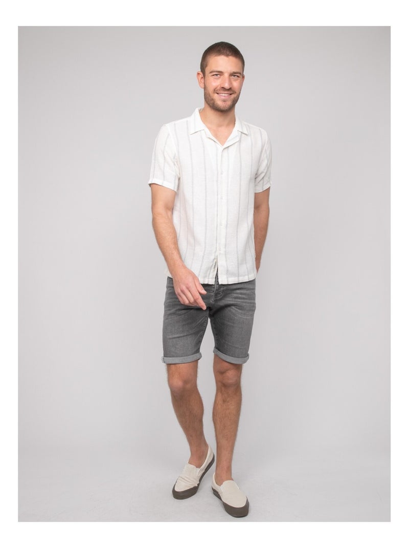 Chemise manches courtes rayures DERMUNIK Ecru - Kiabi