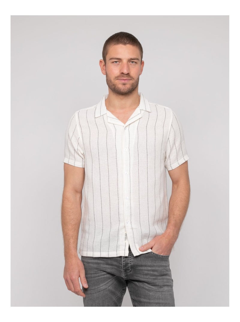 Chemise manches courtes rayures DIVUGO Ecru - Kiabi