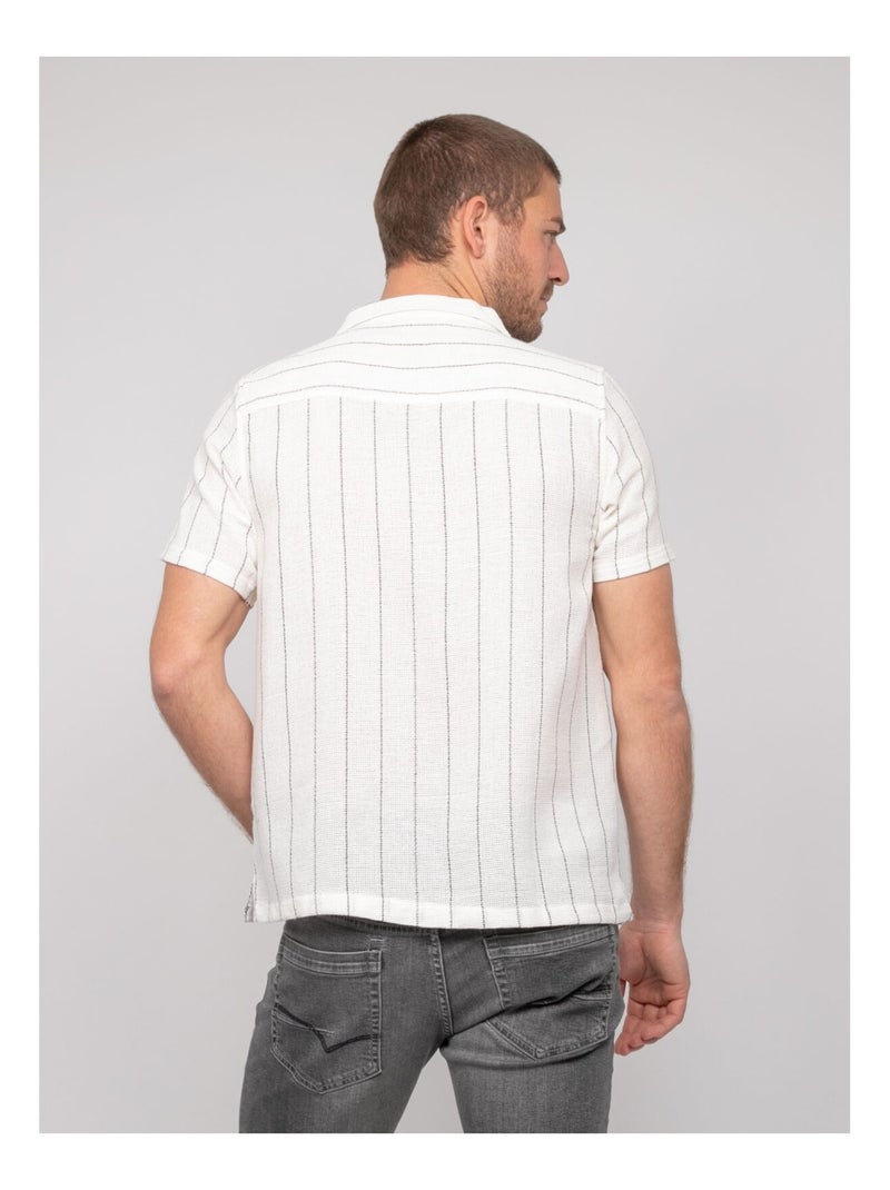 Chemise manches courtes rayures DIVUGO Ecru - Kiabi