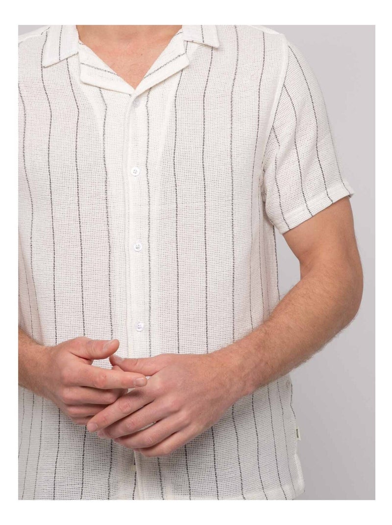 Chemise manches courtes rayures DIVUGO Ecru - Kiabi
