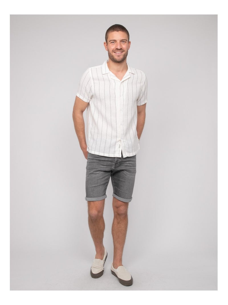 Chemise manches courtes rayures DIVUGO Ecru - Kiabi