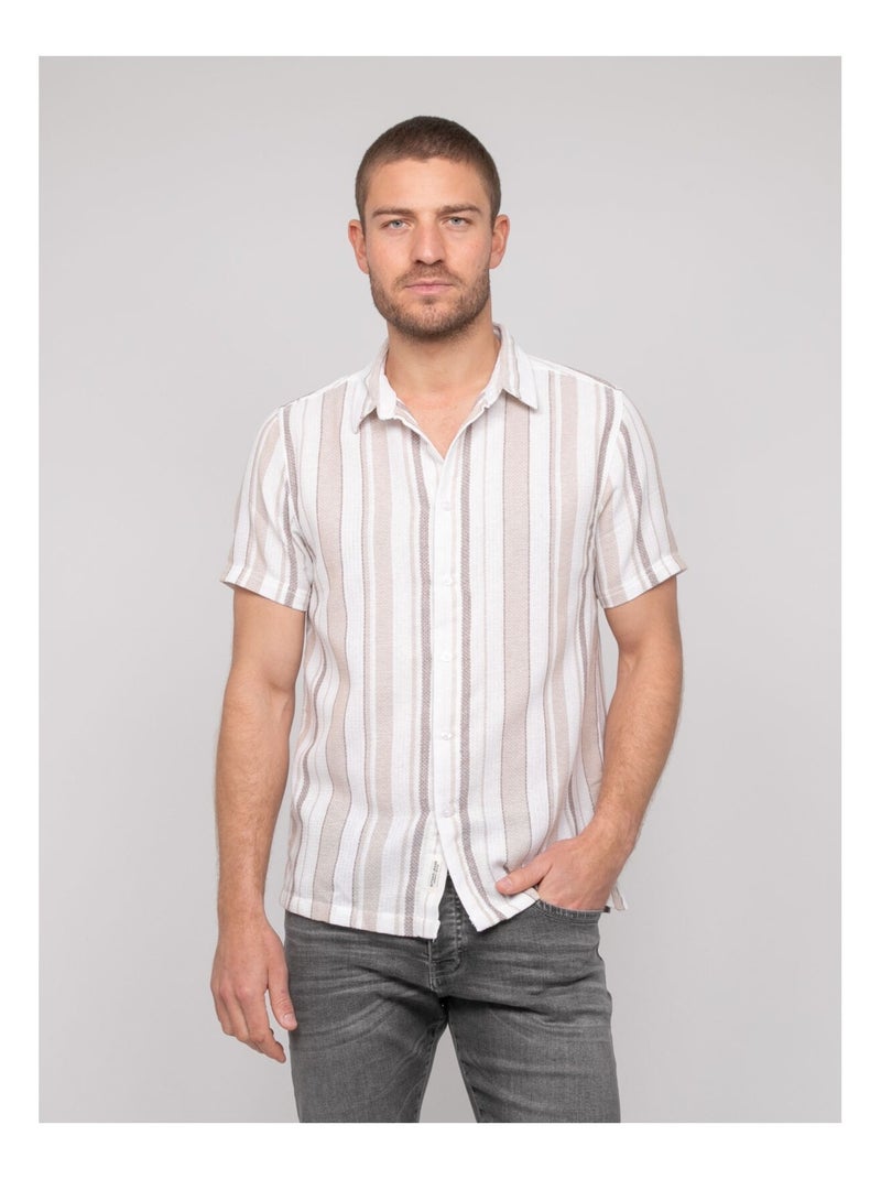 Chemise manches courtes rayures DOUPARICO Beige - Kiabi