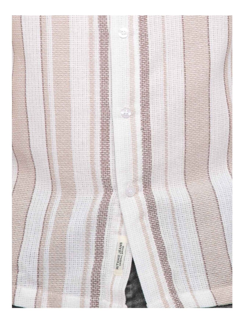 Chemise manches courtes rayures DOUPARICO Beige - Kiabi