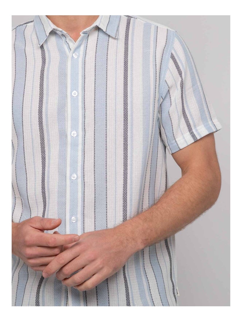 Chemise manches courtes rayures DOUPARICO Bleu ciel - Kiabi