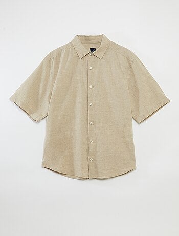 Chemise manches courtes unie en lin mélangé - collection facile à enfiler