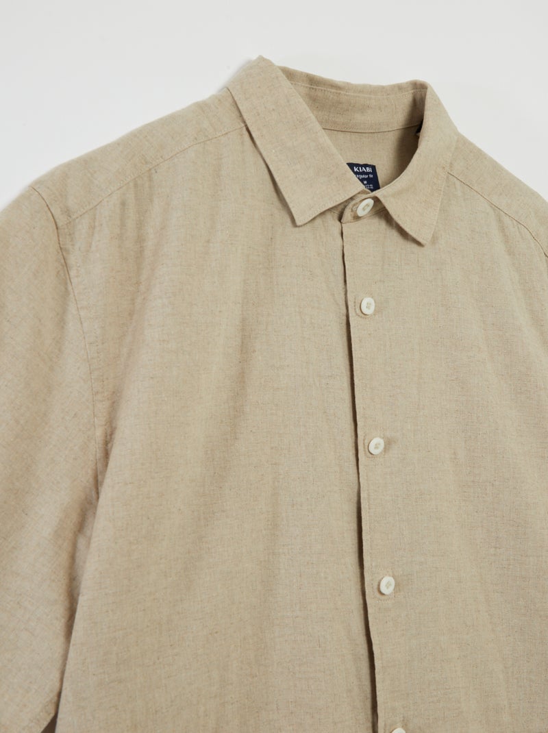 Chemise manches courtes unie en lin mélangé - collection facile à enfiler BLANC - Kiabi