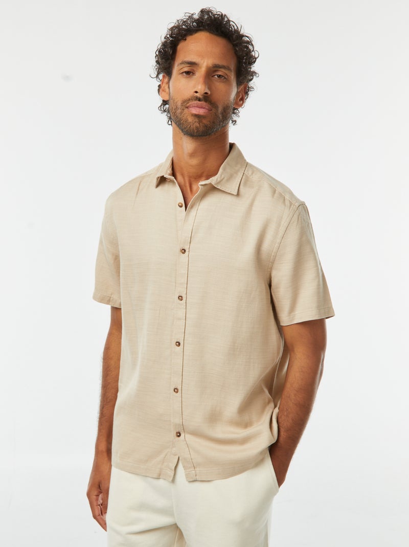 Chemise manches courtes unies Beige - Kiabi