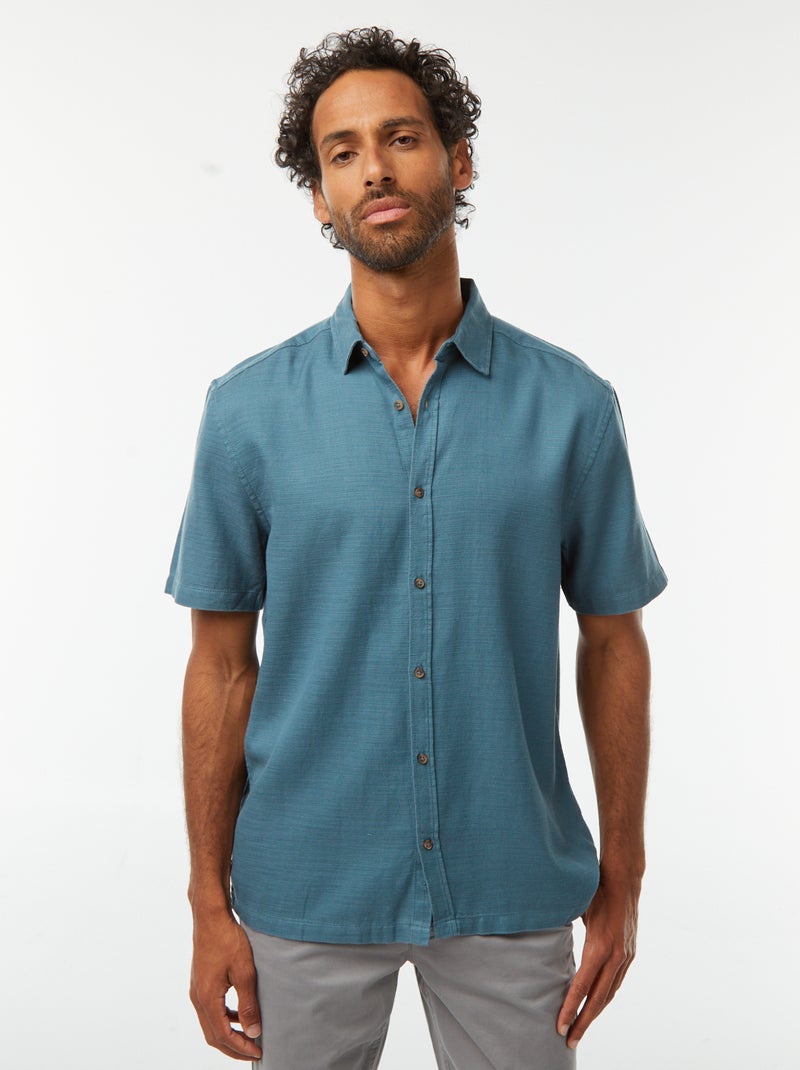 Chemise manches courtes unies Bleu - Kiabi