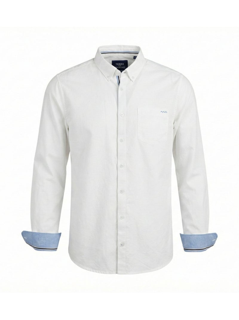 Chemise manches longues 100% coton - Terre de Marins Blanc - Kiabi