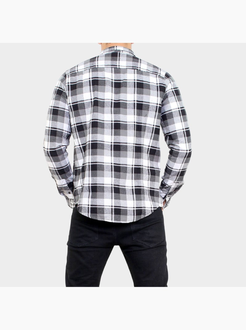 Chemise manches longues à carreaux Noir Blanc - Kiabi