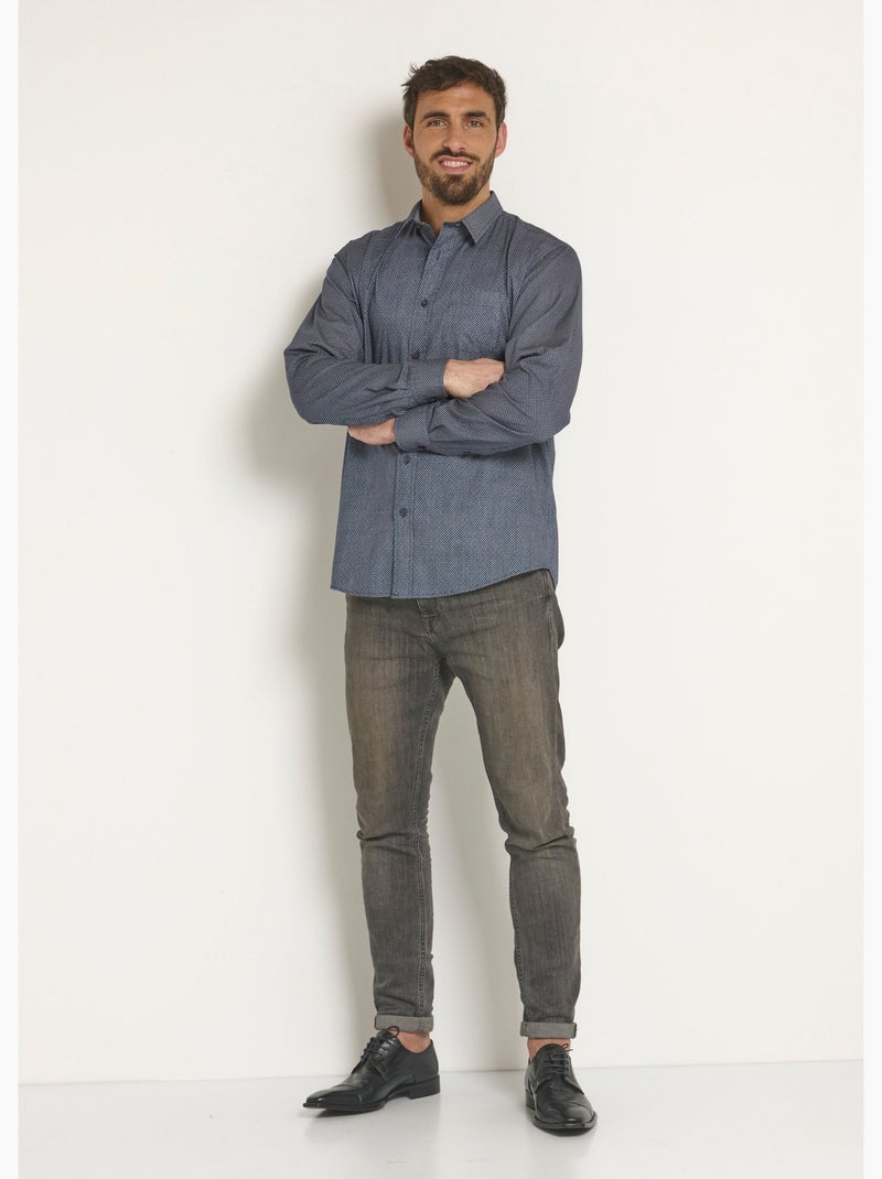 Chemise manches longues à micro motif - Afibel Bleu marine - Kiabi