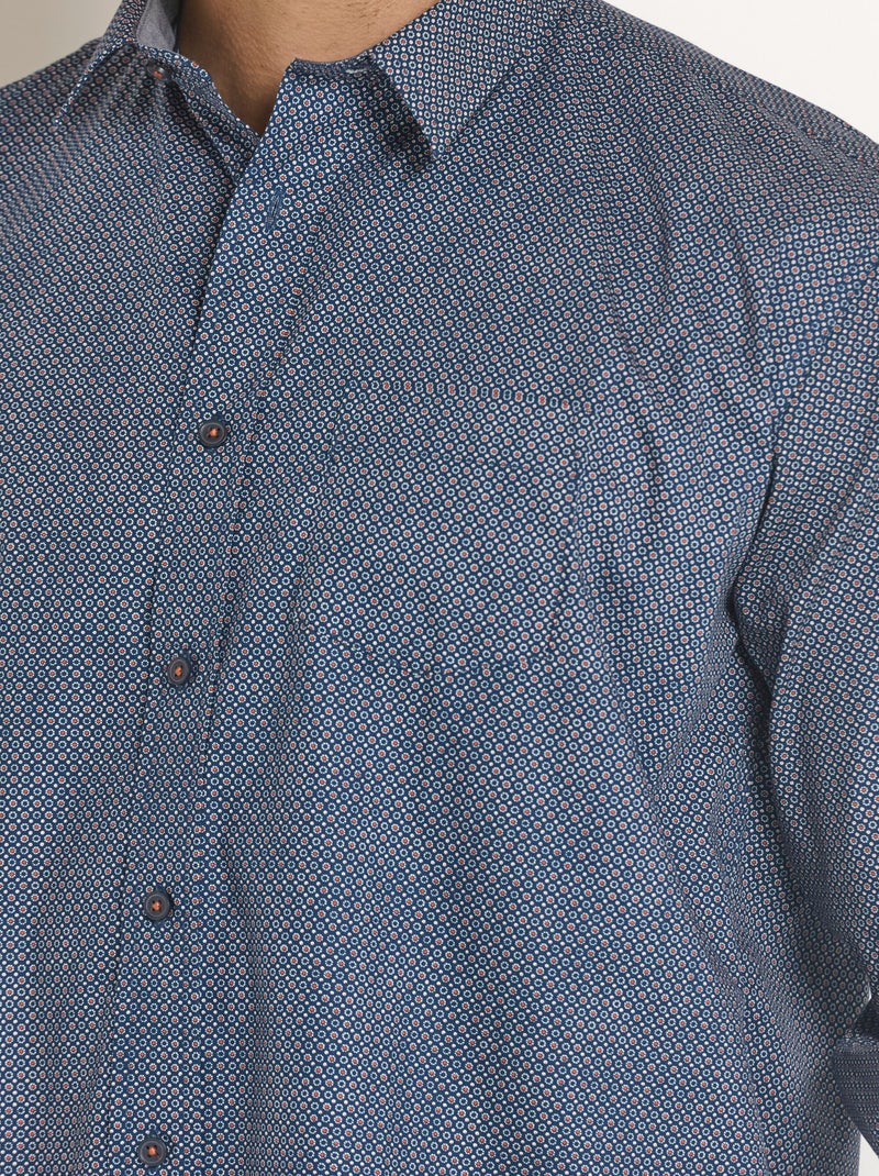 Chemise manches longues à micro motif Bleu marine - Kiabi
