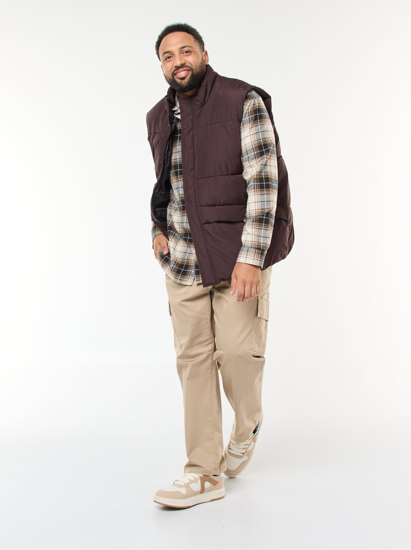 Chemise manches longues à motif à carreaux Beige - Kiabi
