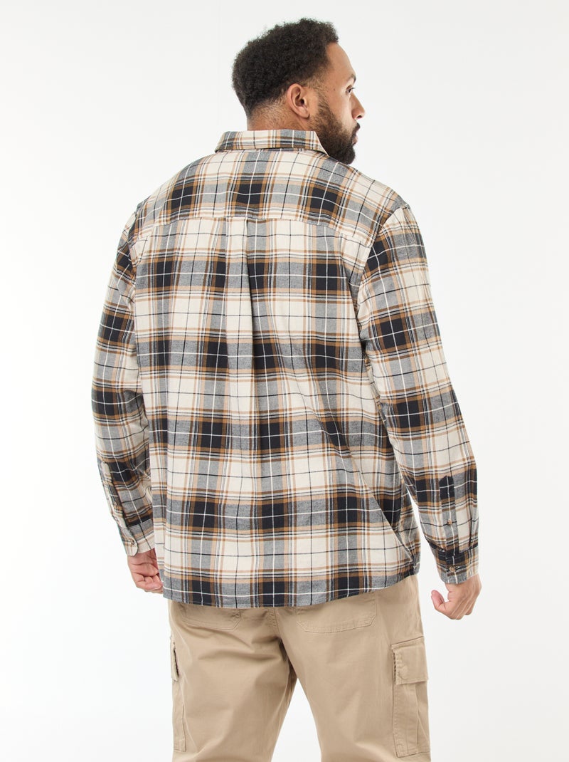 Chemise manches longues à motif à carreaux Beige - Kiabi