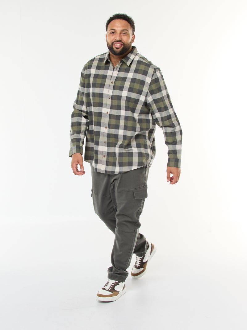 Chemise manches longues à motif à carreaux Kaki - Kiabi