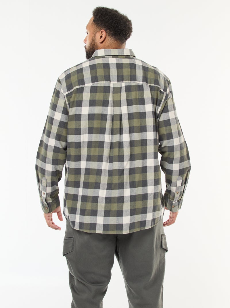 Chemise manches longues à motif à carreaux Kaki - Kiabi