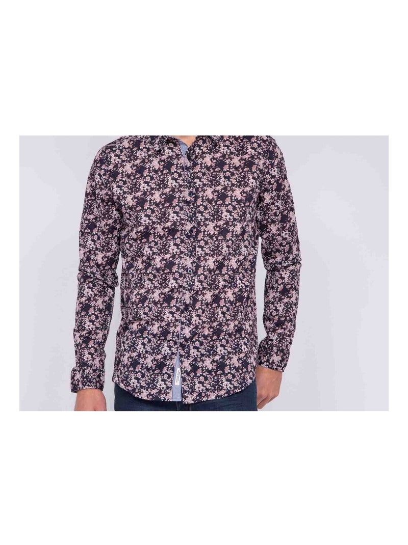 Chemise manches longues à motif DANAEL Bleu marine - Kiabi