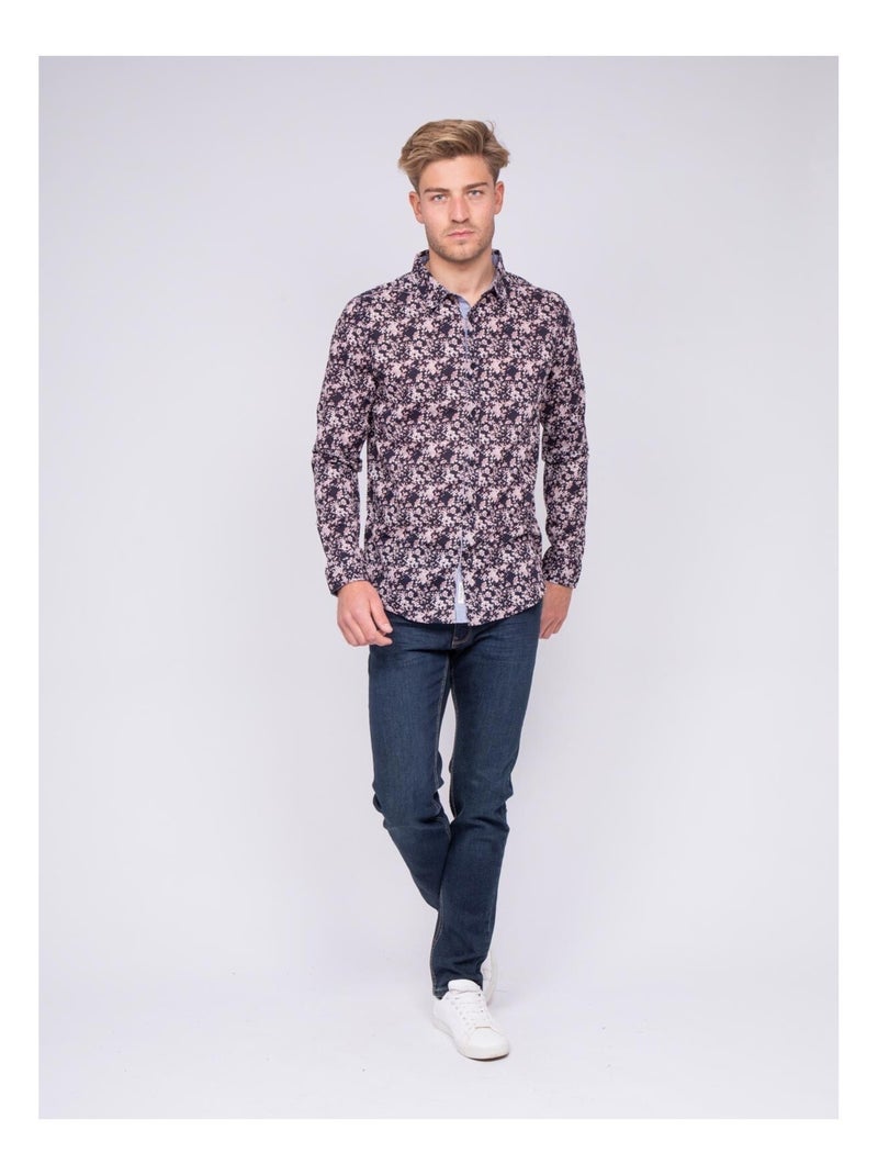 Chemise manches longues à motif DANAEL Bleu marine - Kiabi