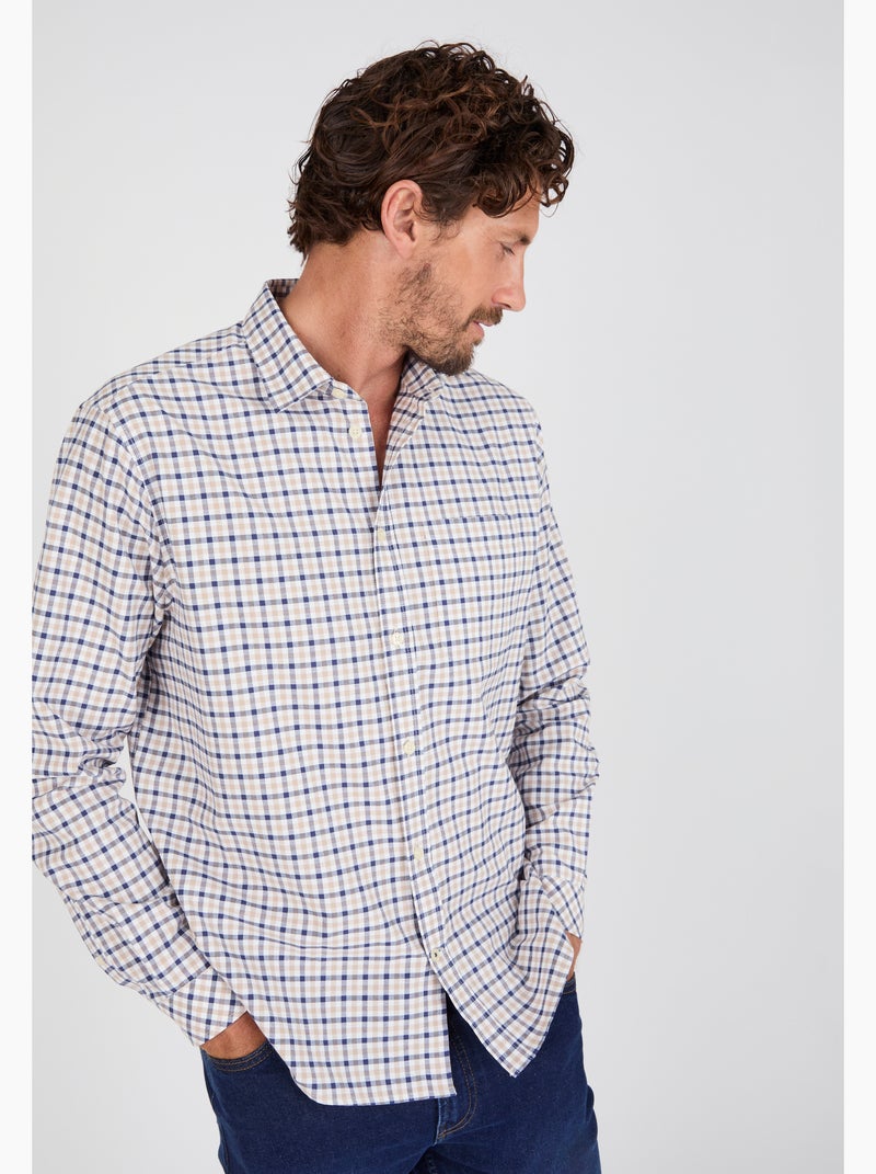 Chemise manches longues à petits carreaux - Damart Marron - Kiabi