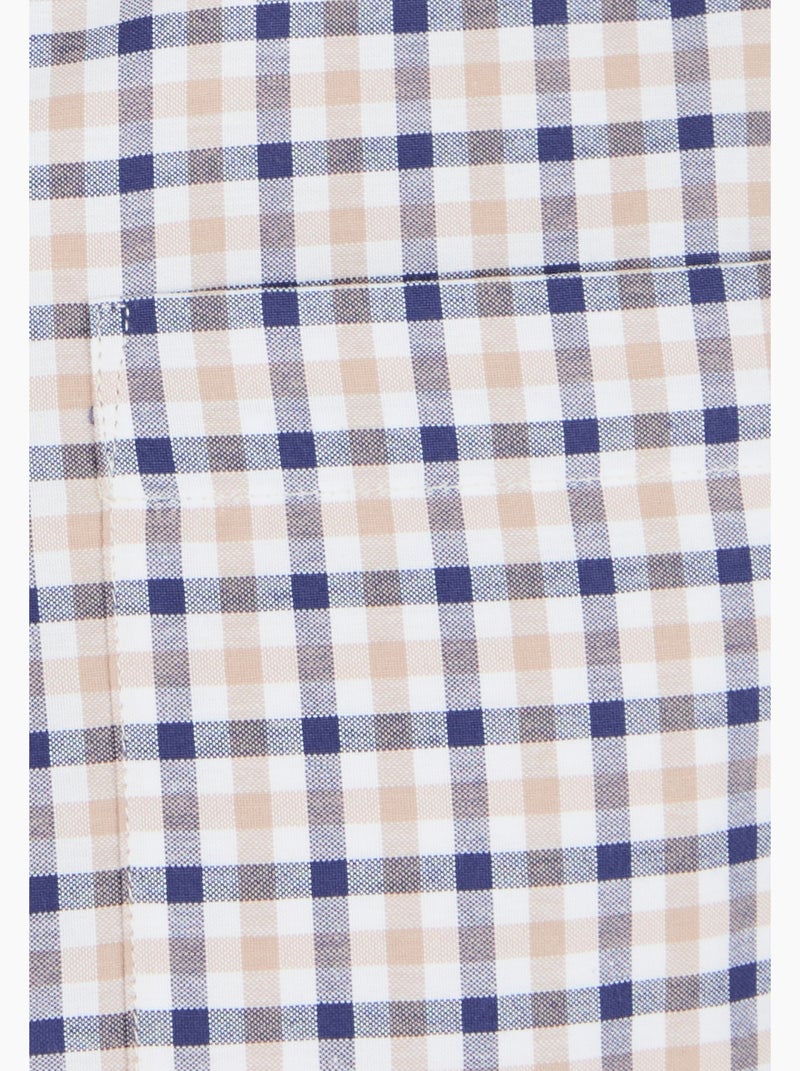Chemise manches longues à petits carreaux - Damart Marron - Kiabi