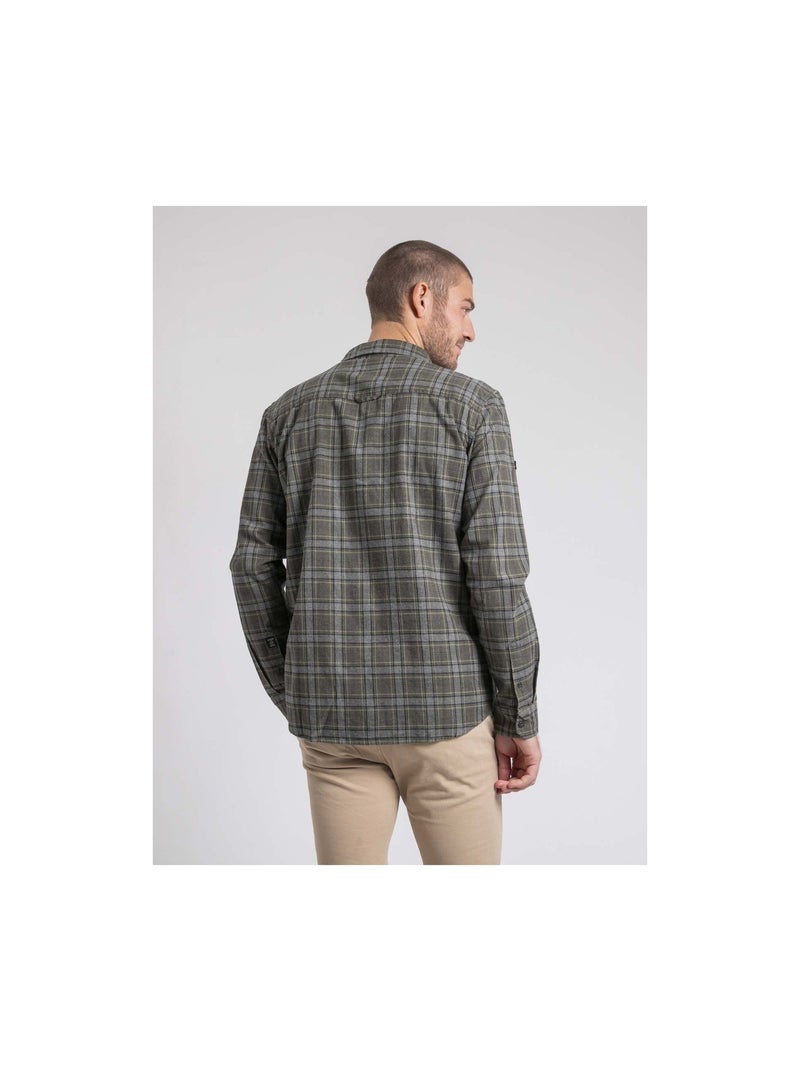Chemise manches longues carreaux pur coton flanelle TADUMIR Kaki - Kiabi