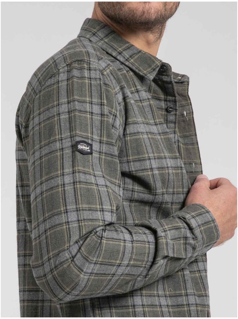 Chemise manches longues carreaux pur coton flanelle TADUMIR Kaki - Kiabi