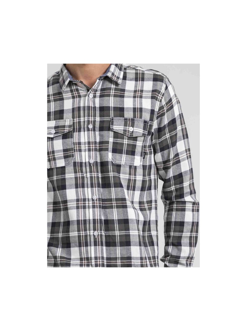 Chemise manches longues carreaux pur coton flanelle TELIMAX Kaki - Kiabi
