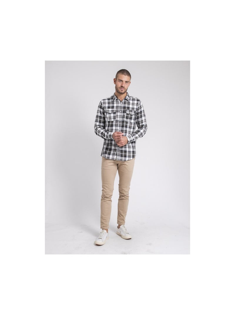 Chemise manches longues carreaux pur coton flanelle TELIMAX Kaki - Kiabi