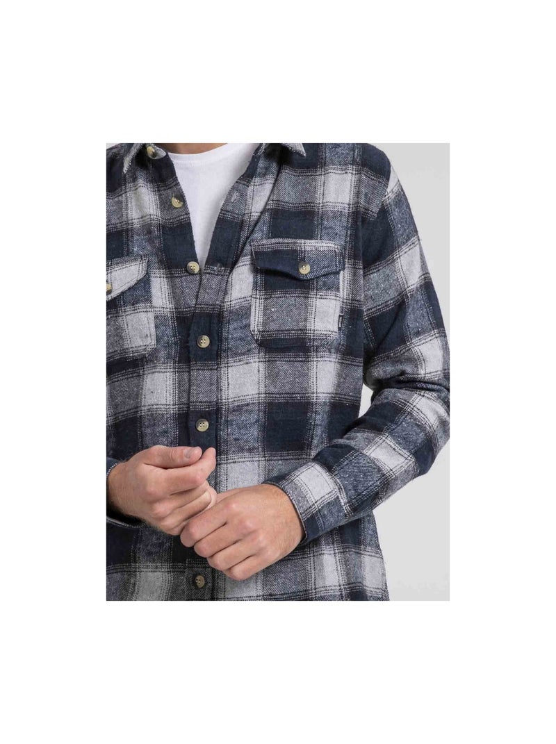 Chemise manches longues carreaux pur coton flanelle TELOROK Bleu marine - Kiabi