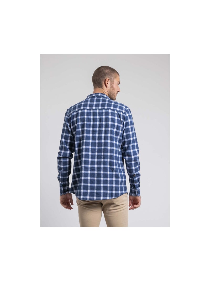 Chemise manches longues carreaux pur coton flanelle TOLFOX Bleu marine - Kiabi