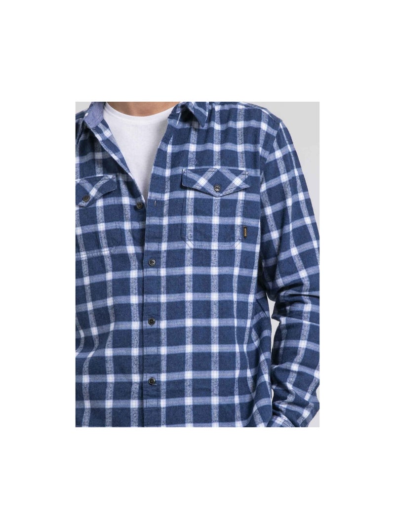 Chemise manches longues carreaux pur coton flanelle TOLFOX Bleu marine - Kiabi