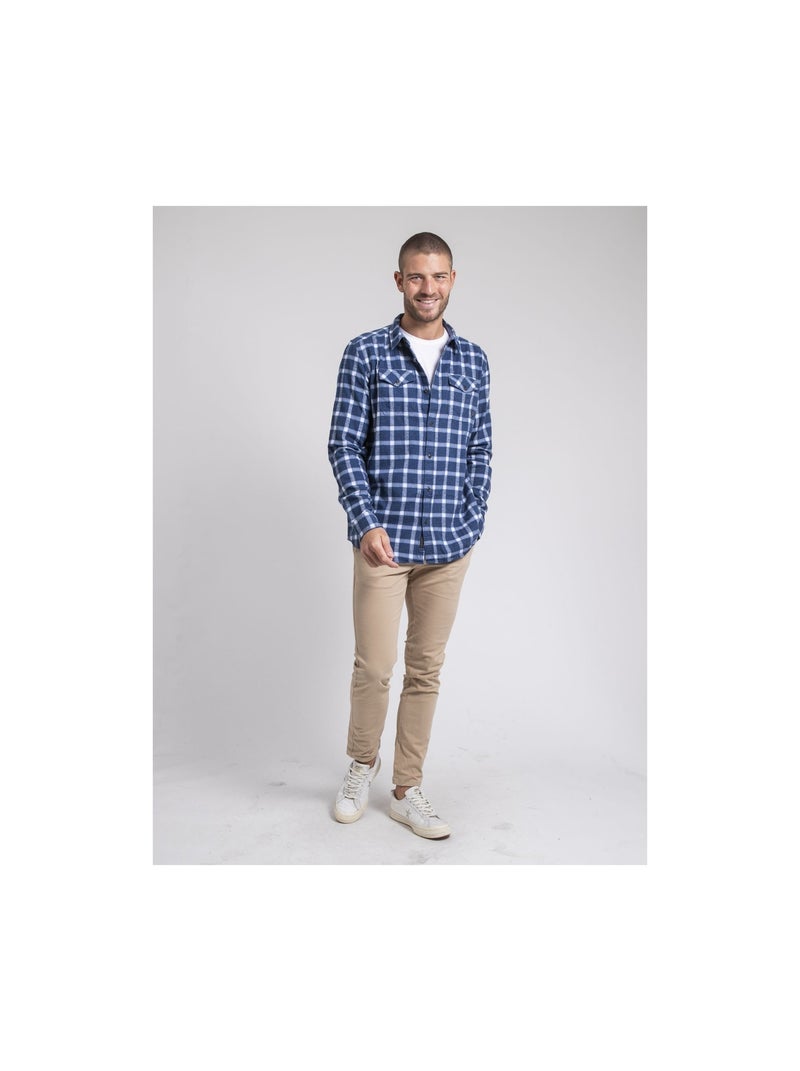 Chemise manches longues carreaux pur coton flanelle TOLFOX Bleu marine - Kiabi