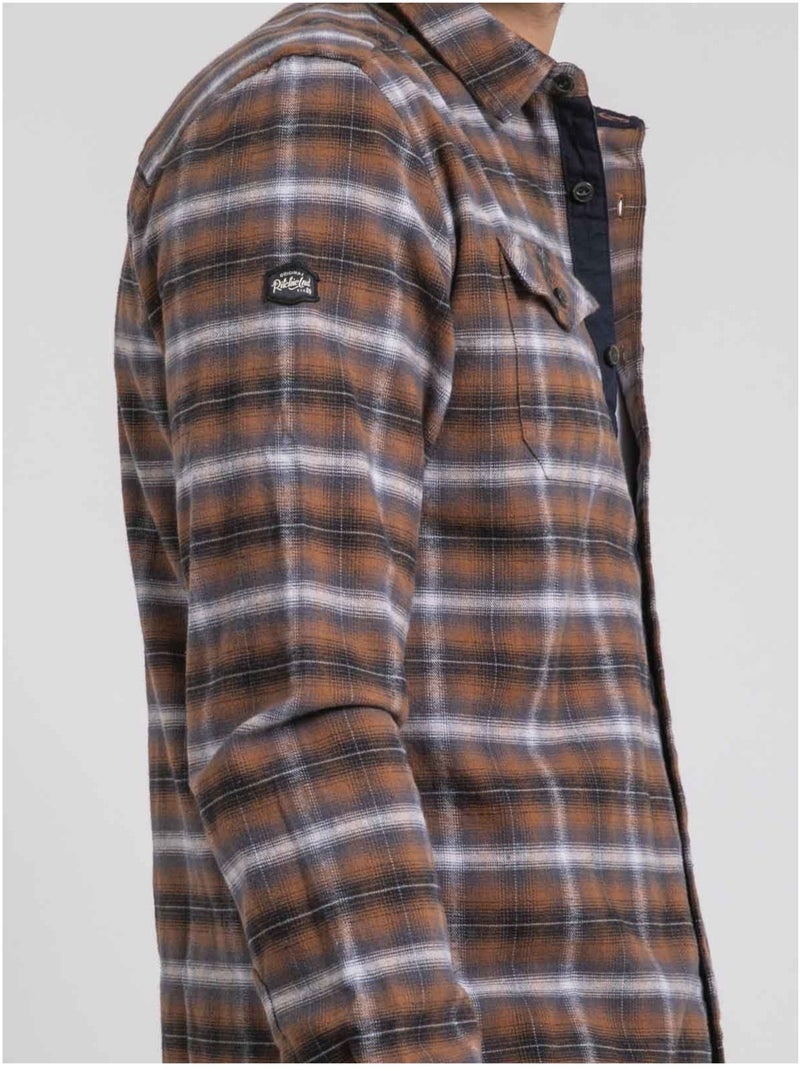 Chemise manches longues carreaux pur coton flanelle TOLTIVIO Marron caramel - Kiabi