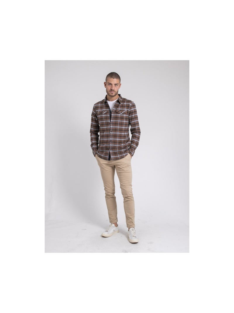 Chemise manches longues carreaux pur coton flanelle TOLTIVIO Marron caramel - Kiabi