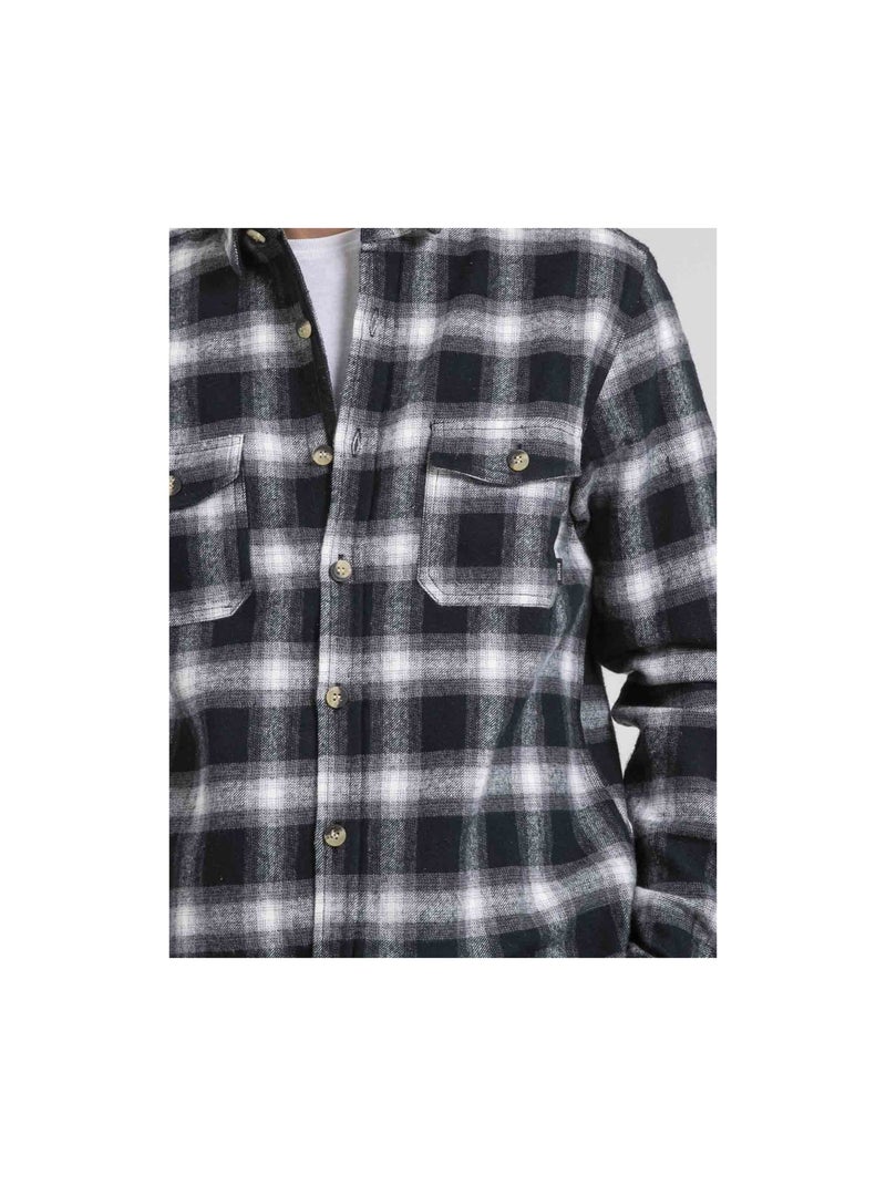 Chemise manches longues carreaux pur coton TARIPARC Noir - Kiabi