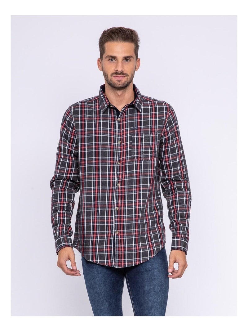 Chemise manches longues carreaux pur coton TILOUP Rouge - Kiabi