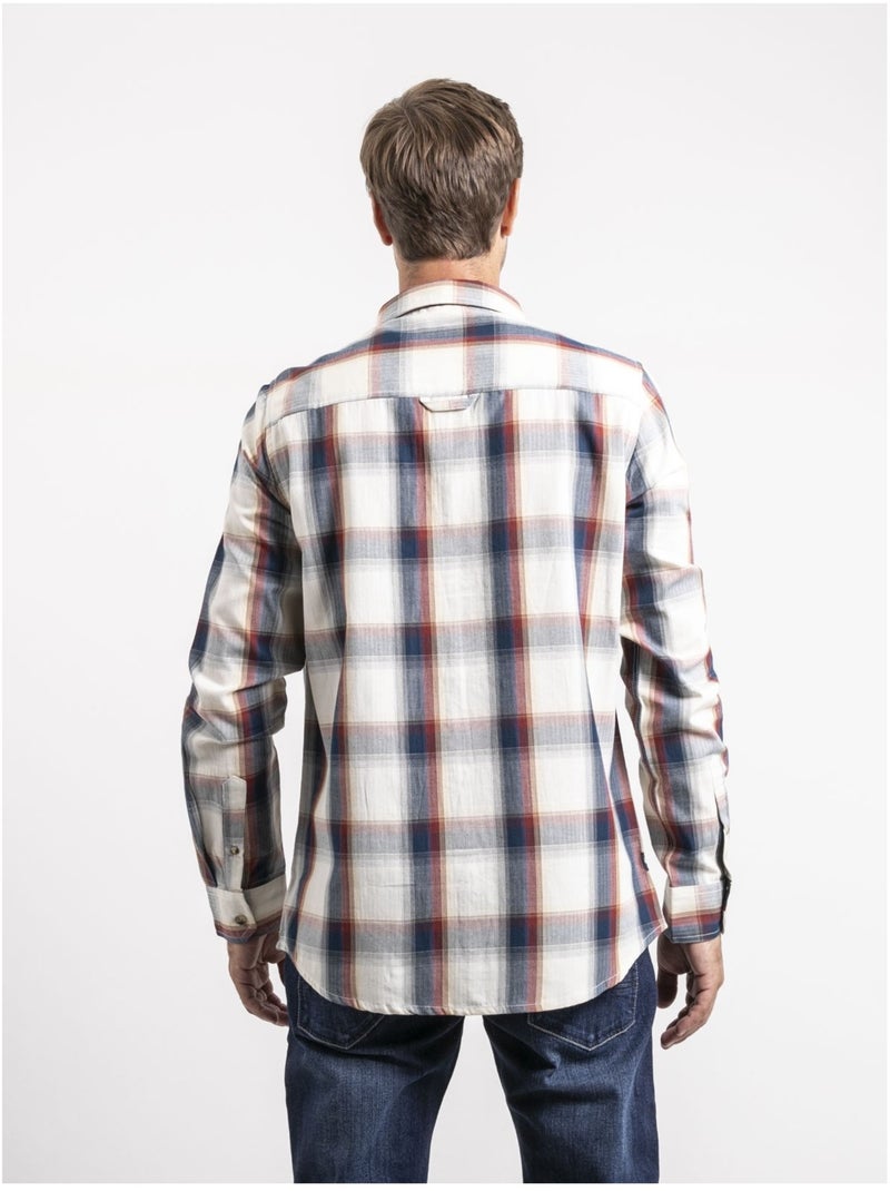 Chemise manches longues carreaux pur coton TOBILET Ecru - Kiabi