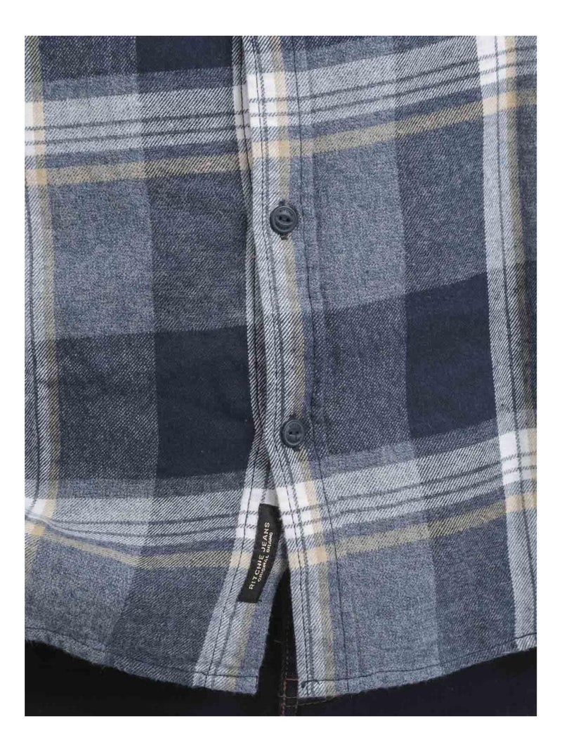 Chemise manches longues carreaux TACULA Bleu marine - Kiabi