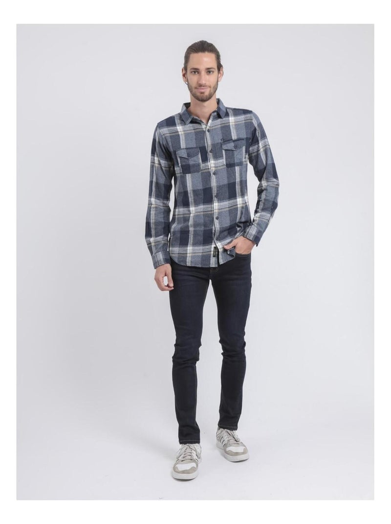 Chemise manches longues carreaux TACULA Bleu marine - Kiabi