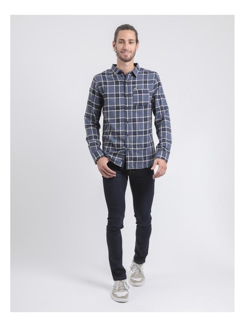 Chemise manches longues carreaux TADULOR Bleu marine - Kiabi