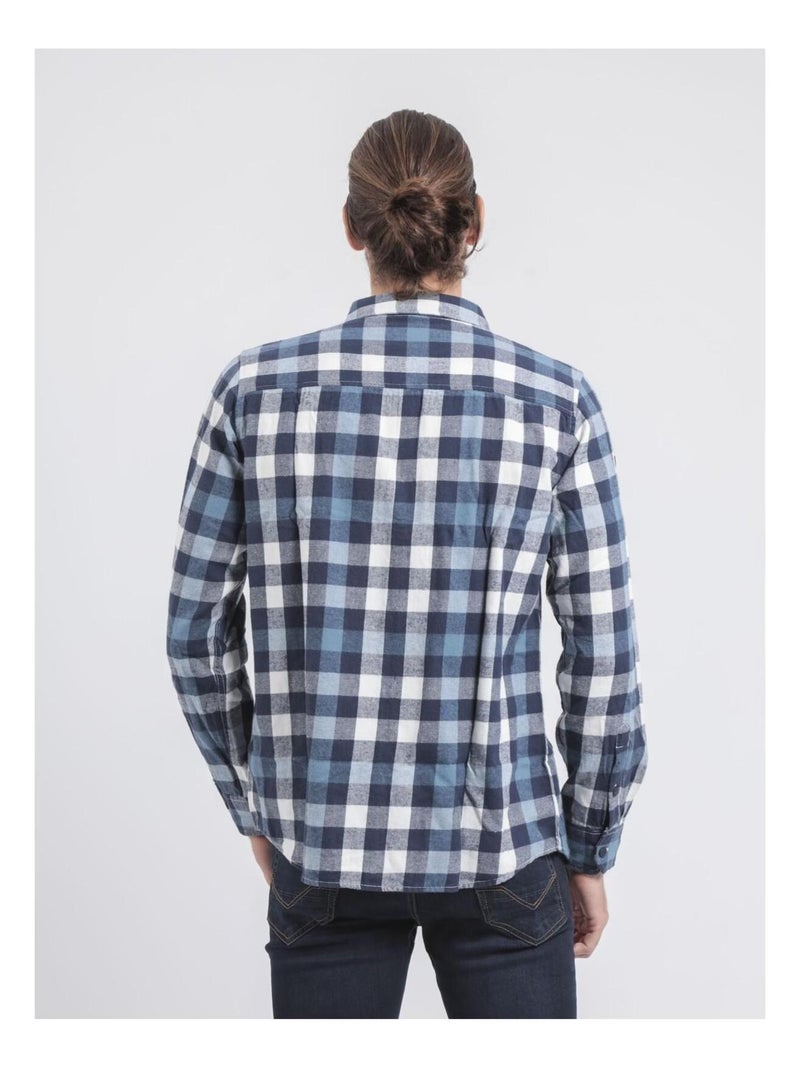 Chemise manches longues carreaux TAKOS Bleu marine - Kiabi