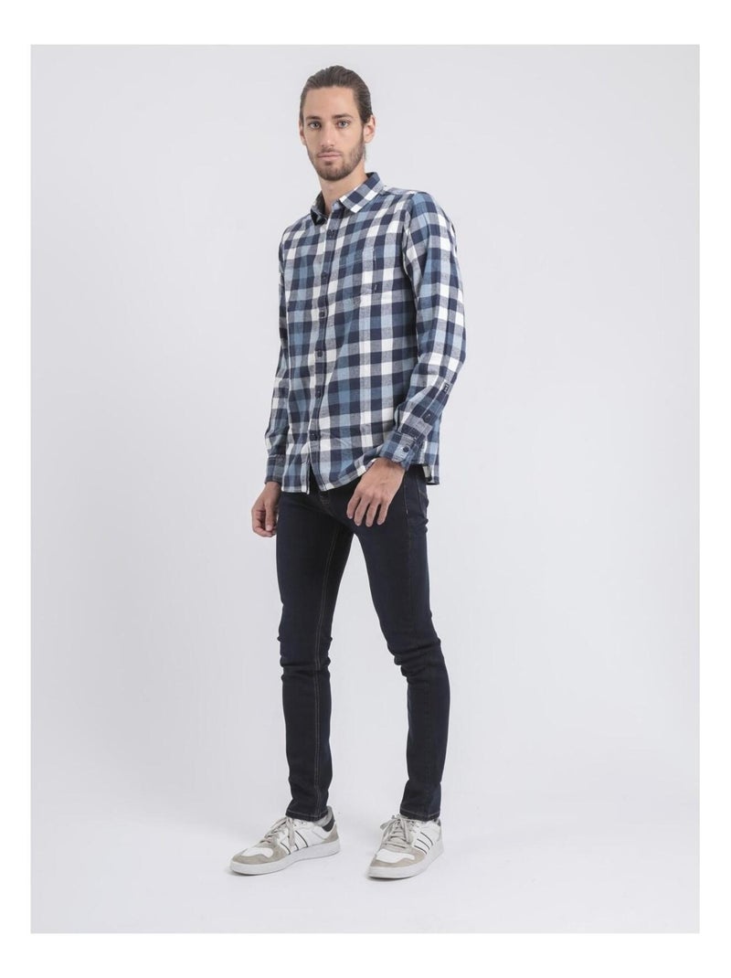 Chemise manches longues carreaux TAKOS Bleu marine - Kiabi