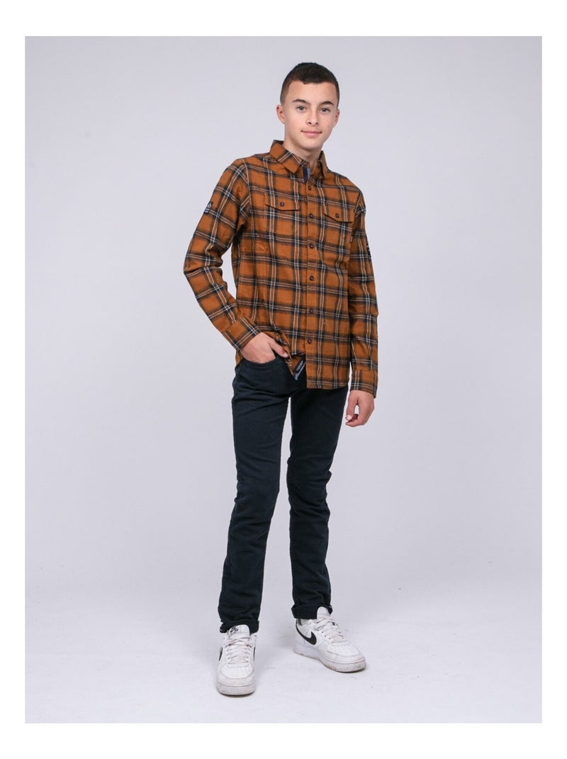 Chemise manches longues carreaux TAMARO garçon Marron - Kiabi