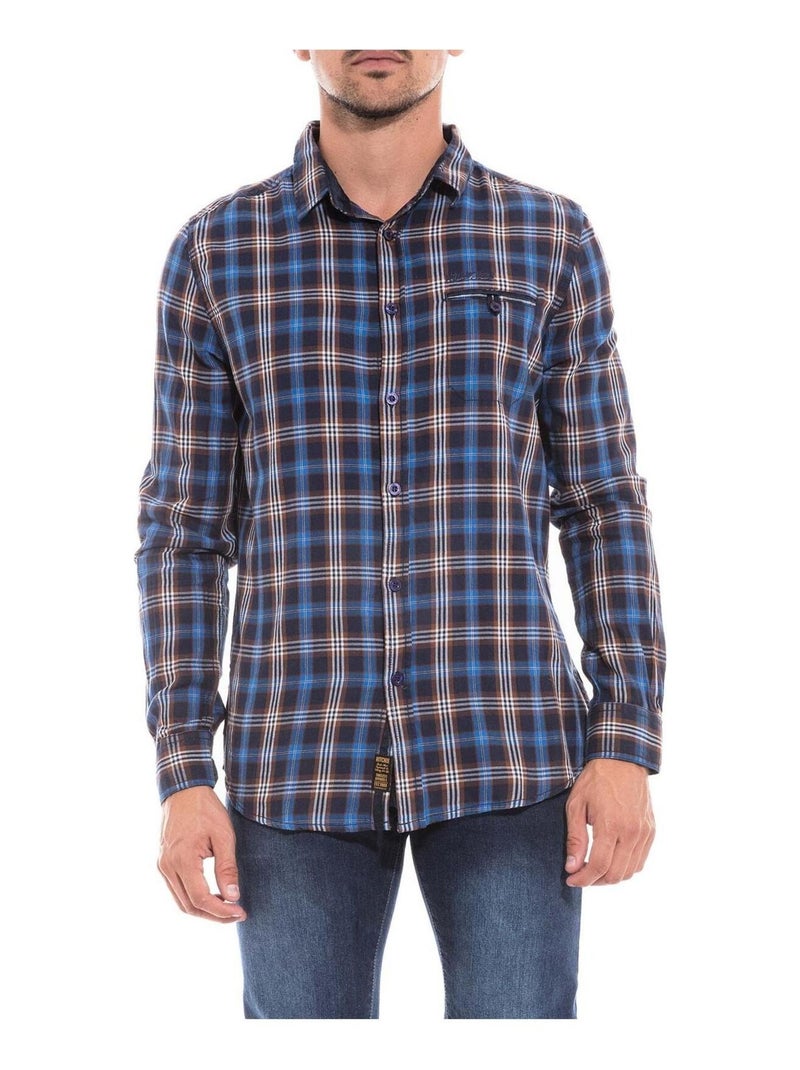 Chemise manches longues carreaux TIKA Bleu marine - Kiabi