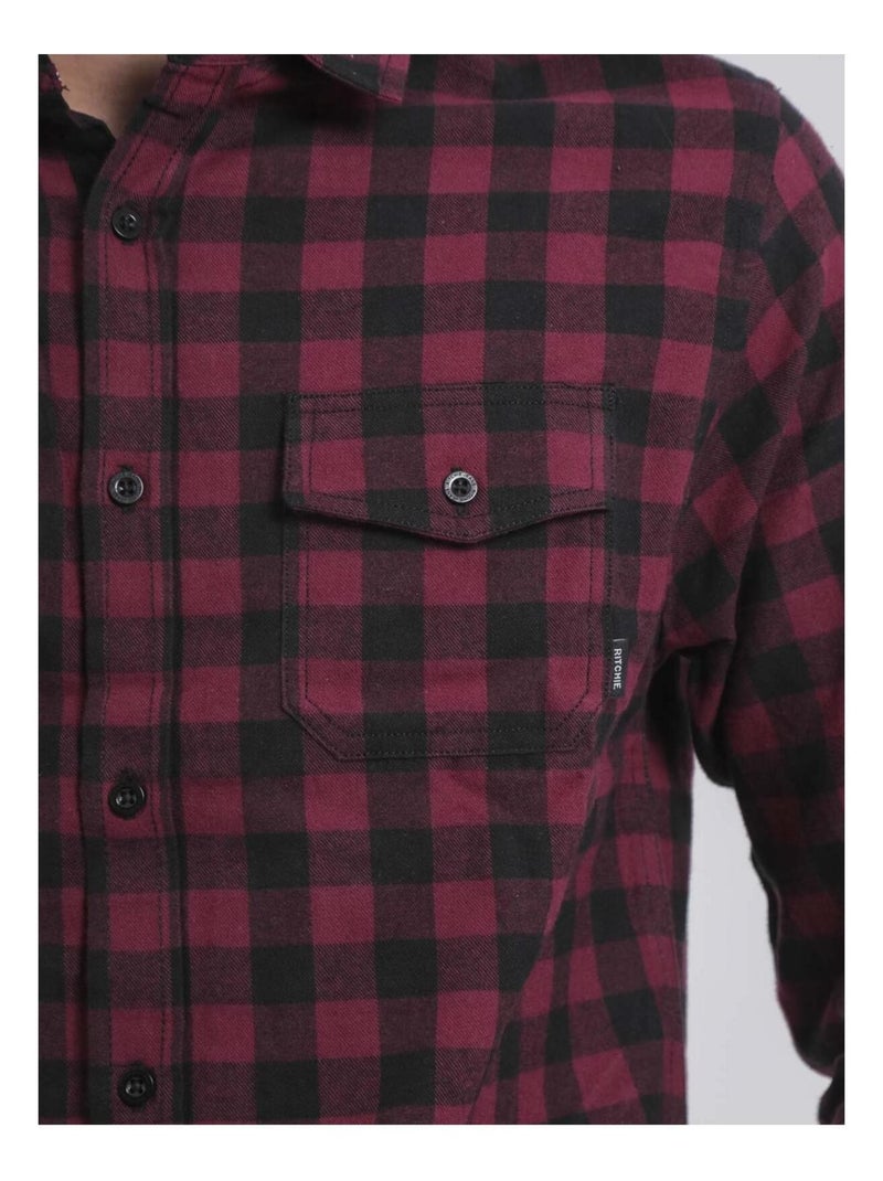 Chemise manches longues carreaux TOMALAX Bordeaux - Kiabi